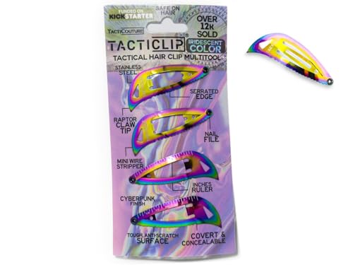 Iridescent Tactical Hair Clips 2.0, 4 Pack - Multitool Snap Barrettes - SUS301 Stainless Steel Multi-Functional Keychain M...