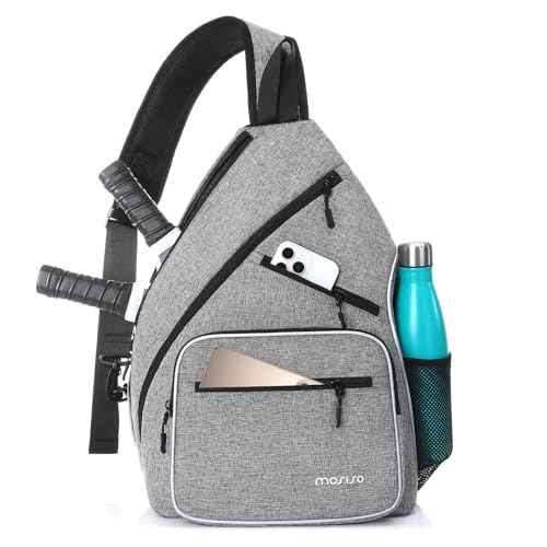 MOSISO Pickleball Bag for Women Men, Pickleball Backpack Sports Pickle Ball Paddle Daypack with 3 Front Pockets, Crossbody Sling Bag for Paddle Tennis Racket, Gray