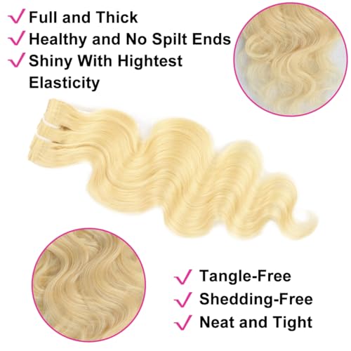26 Inch Blonde Clip in Extensions 8Pcs 110g Clip in Hair Extensions Real Human Hair Body Wave 613 Blonde Clip ins Brazilian Remy Human Hair Extensions for Women Double Weft