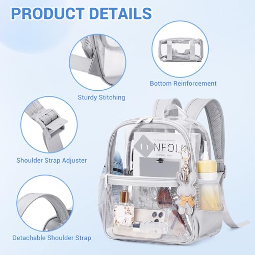 MUSEVOS Clear Backpack for Stadium Events Approved 12×6×12, Thick TPU Mini Clear Bag with Front Pocket for Concert Sport E...