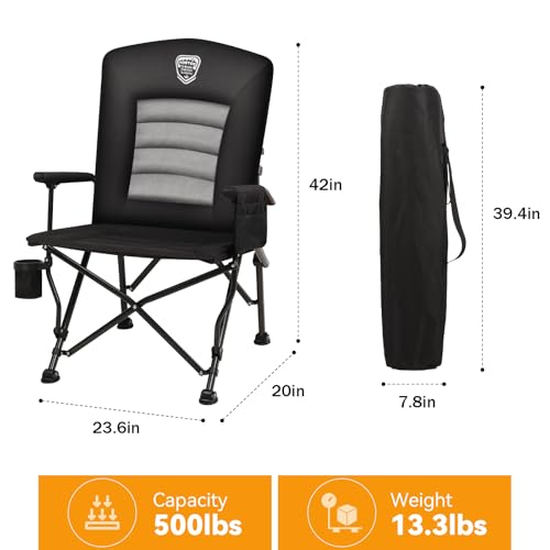 TOBTOS Heavy Duty & High Back Camping Chair Bundle – Oversized Folding Chair with Adjustable High Backrest + Portable Supp...