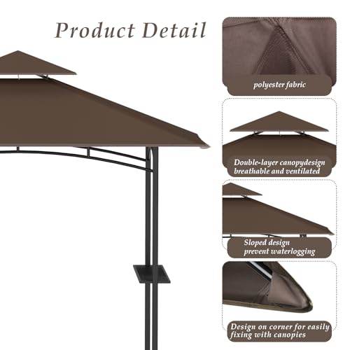 Grill Gazebo Replacement Top, 5 * 8 Outdoor BBQ Top Cover, Double Layer BBQ Gazebo Top Canopy for Model #L-GG001PST-F (Brown)