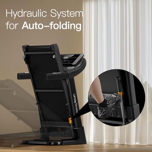 UMAY Fitness Home Folding Incline Treadmill with Pulse Sensors, 3.0 HP Quiet Brushless, 300 lbs Capacity (Black or Gray) (Gray)