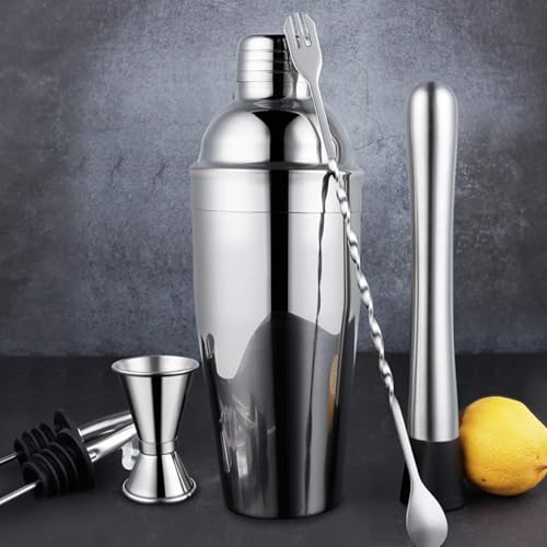 25-Piece Cocktail Shaker Set, Stainless Steel Bartender Kit with Acrylic Stand & Cocktail Recipes Booklet, Professional Ba...