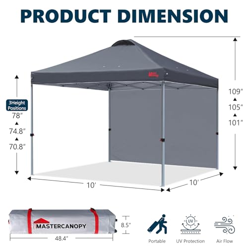MASTERCANOPY Durable Pop-up Canopy Tent with 1 Sidewall (10'x10',Dark Gray)