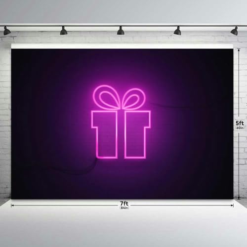 Gift Box Drawn Purple Neon Light Black Wall Backdrop Bitrhday Party Decorations Photography Studio Photo Backdrops Backgro...