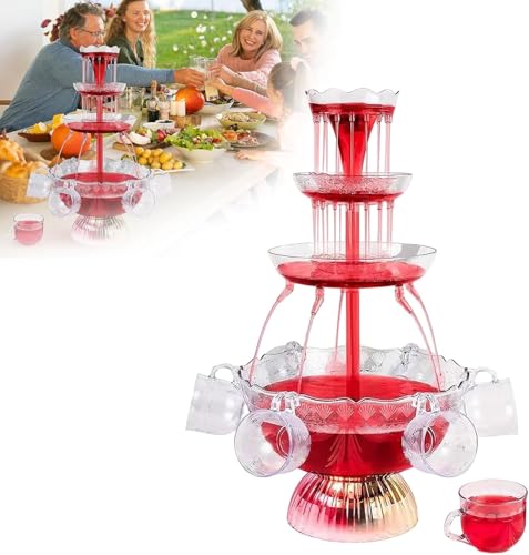 3-Tier Party Fountain, Electric Drink Machine with 5 Cups, 3L Drink Dispenser for Cocktail Red Wine Beer Juice Beverage, D...