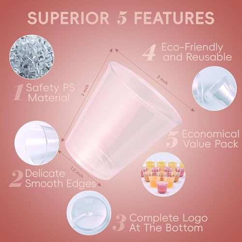 JOLLY CHEF 500 Clear Plastic Shot Glasses, 2 oz, Disposable, Ideal for Parties, Weddings, Holidays, Picnics, Events, Wine ...
