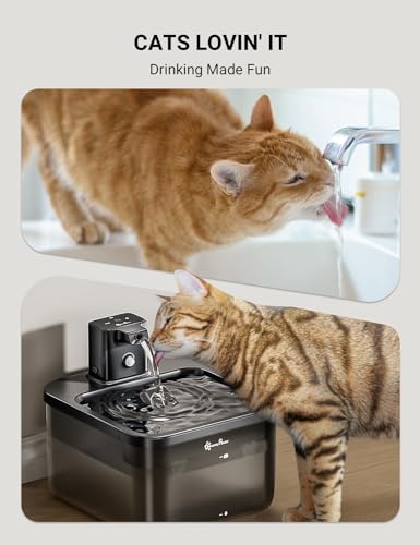 DownyPaws Cat Water Fountain Cordless, 84oz/2.5L Fursink Wireless Pet Water Fountains for Cats Indoor, Battery Operated Ca...