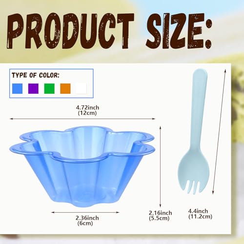 Vmiapxo 100 sets 8 oz Disposable Ice Cream Bowls and Spoons, Flower Shape Plastic Sundae Cups, Ice Cream Bar Supplies, Col...