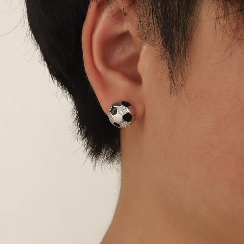 Jewmon Enamel Soccer Earrings Women Sports Earrings Stud for Men 925 Sterling Silver Cubic Zirconia Football Ear Stud Soccer Coach Gifts for Women Sport Jewelry Christmas Birthday Gifts Her FE0227W