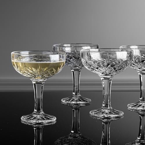 Godinger Champagne Glasses, Champagne Glass Set, Coupes Barware Martini Glasses - Set of 4, 6oz., Dublin Crystal Collection
