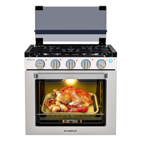 CAMPLUX Classic RV Stove Propane Range 21 Inches, Propane Oven with 3 Burners Cooktop for RV, RV Oven Stove Combo 28,100 B...