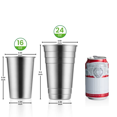 MEWAY Premium Stainless Steel Cups 24 oz Pint Cup Tumbler (16 Pack) - Premium Metal Cups - Stackable Durable Cup，Chilling ...