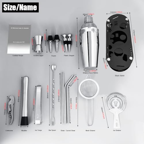 Cocktail Shaker Set Bartender Kit with Stand - 16 Piece Bar Tool Set Drink Mixer Set Includes : 25oz Shakers, Jigger, Stra...