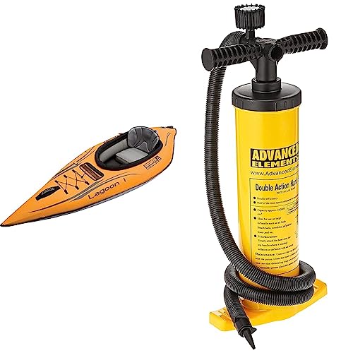 Advanced Elements Lagoon 1 Person Inflatable Kayak & Double Action Pump with Pressure Guage, Yellow, One Size
