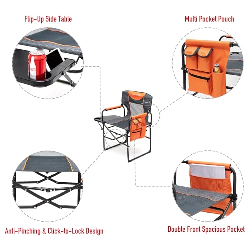 SUNNYFEEL Camping Directors Chair, Heavy Duty,Oversized Portable Folding Chair with Side Table, Pocket for Beach, Fishing,...