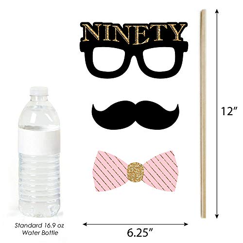 Big Dot of Happiness Chic 90th Birthday - Pink, Black and Gold Party Photo Booth Props Kit 20 Count