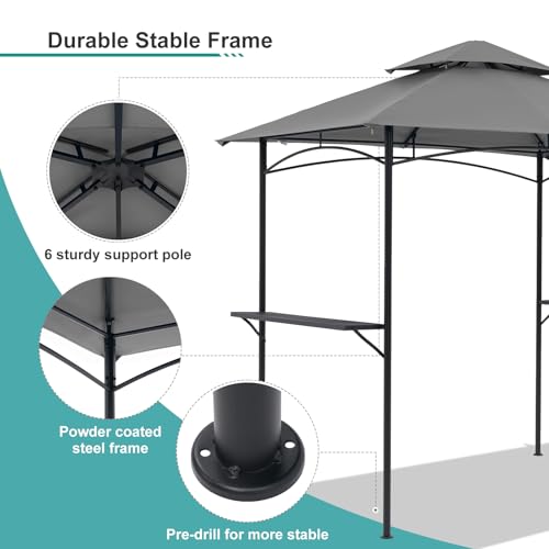 COBANA Grill Gazebo 8’x 5’ Outdoor Patio Backyard BBQ Grill Shelter Double Tiered Soft Canopy Top with Steel Frame and Bar...