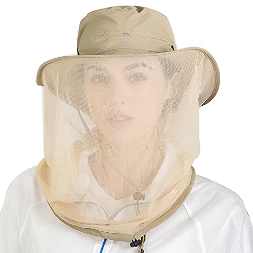 Peicees 2Pcs Head Net Hats for Men Women Adventure Fishing Hat Safari Hat for Hunting Camping Hiking, Beige and Khaki