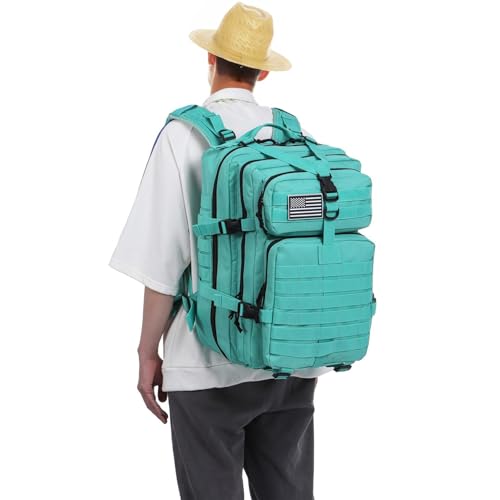 Thuram 50L Sturdy Nylon Waterproof Fishing Hunting Backpack Outdoor Military Rucksacks Tactical Sports Camping Hiking (Cyan)