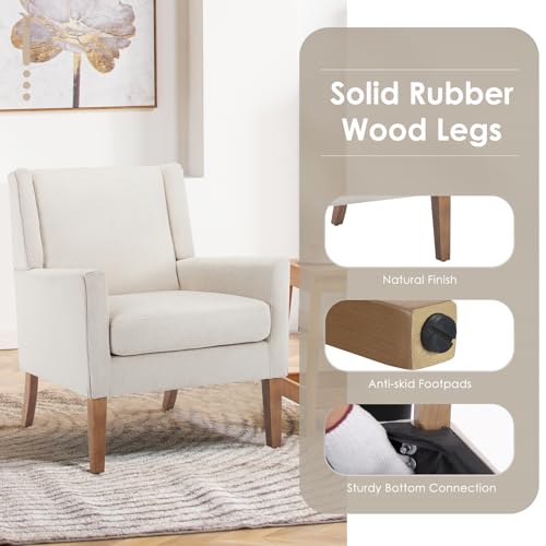 COLAMY Modern Wingback Living Room Chair, Upholstered Fabric Accent Armchair, Single Sofa Chair with Lounge Seat and Wood ...