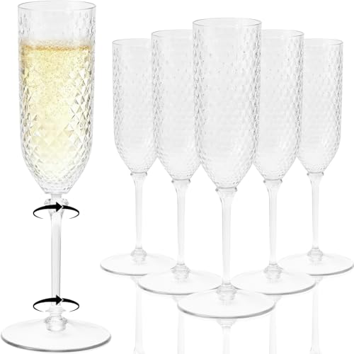 CrysParty 24 Pack Clear Champagne Flutes Plastic, 5.5oz Detachable Acrylic Champagne Glasses, Disposable Cocktail Drinking...