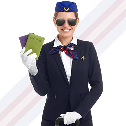 Bencailor 7 Pcs Christmas Women Flight Attendant Costume Accessories Stewardess Outfits Bellhop Hat Scarf Sunglasses Gloves