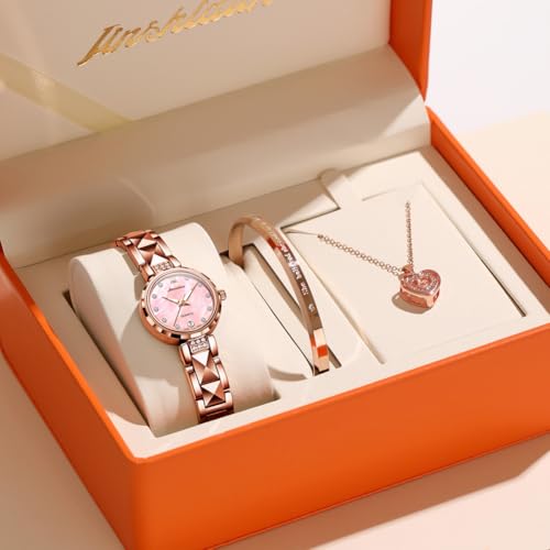 OLEVS Women's Watches Rose Gold Luxury Dress Diamond Tungsten Steel Fashion Ladies Watch Calendar Date Luminous Waterproof Female Watch
