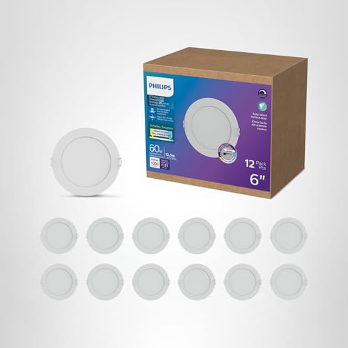 PHILIPS LED 60W Slim 6-inch Canless Downlight 12-Pack Selectable White Multi-CCT 1000 Lumen (12.5W = 60W) Dimmable No Housing Required