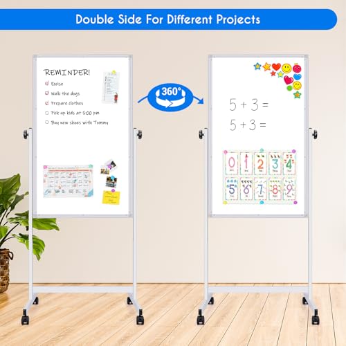 maxtek Rolling White Board, 48 x 24 Height Adjustable Whiteboard on Wheels, Large Magnetic Standing Mobile Easel Board, Do...