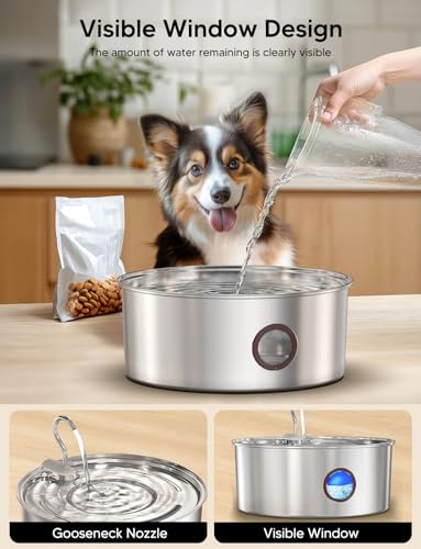 subteenmate Dog Water Fountain for Large Dogs- 270oz/8L Stainless Steel Dog Water Bowl Dispenser Automatic Pet Water Fount...