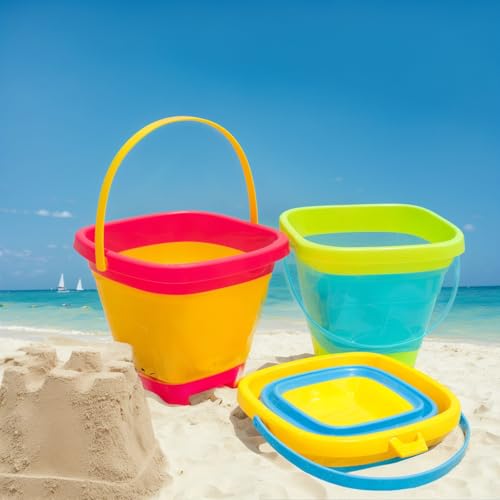Shindel 3Packs Foldable Pail Bucket, 2L Silicone Collapsible Beach Toys Bucket for Kids, Multi Purpose for Fun Summer Acti...
