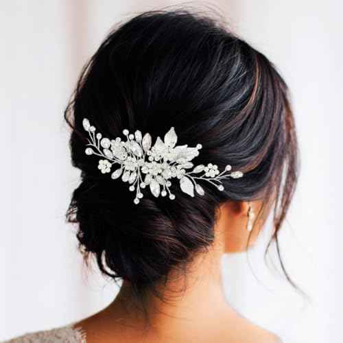 Gorais Leaf Bride Wedding Hair Comb Pearl Bridal Hair Piece Crystal Side Comb Hair Accessories for Women and Girls