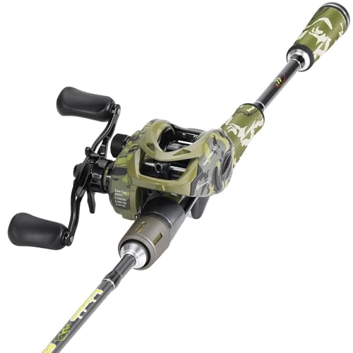 Sougayilang Baitcaster Combo, 30Ton+24Ton Graphite 2-Piece Blanks Casting Fishing Rod,SuperPolymer Handle,“S” Style Hook K...