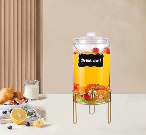 Drink Dispensers for Parties 1 Gallon, Bevarage Dispenser with Stand,Glass Drink Dispenser With Stainless Steel Spigot + M...