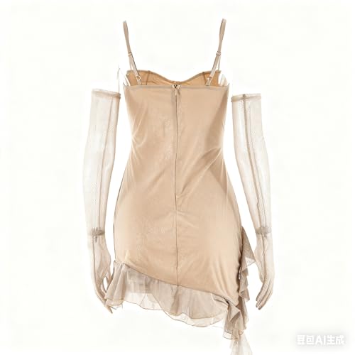 PWMENLK Women's Dress,Sexy Lace Semi See Through Short Dress, Off-Shoulder Bustier Skirt, Asymmetric Short Skirt，Slim