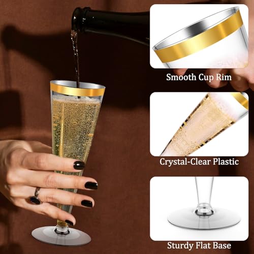 Plastic Champagne Flutes Gold Rim Disposable Champagne Glasses - 40 Pack 4.5 Oz Mimosa Glasses Bulk Cocktail Cups for Part...