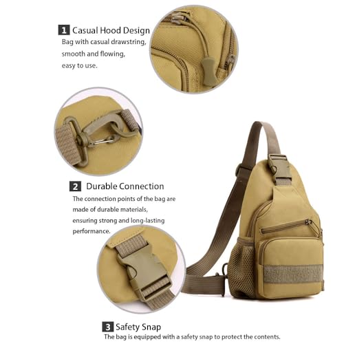 Tactical Crossbody Backpack for Men, Handiness Mountain Climbing, Lightweight Daypack for Biking Travel, Khaki