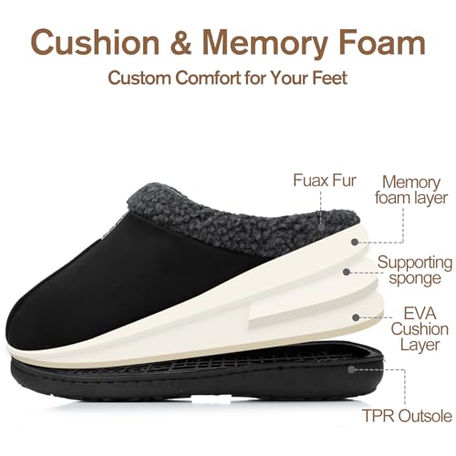 GOEWY Mens Suede Slippers with Memory Foam Indoor Outdoor House Shoes Warm Winter Slip On Slippers with Non-Slip Sole Gift...