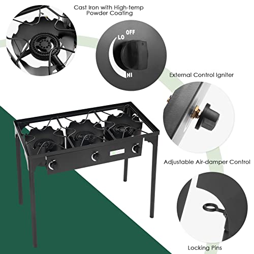 Goplus Outdoor Camping Stove, 3 Burner Propane Gas Cooker w/Detachable Legs & CSA Regulator & 0-20 PSI Regulator for Camp ...
