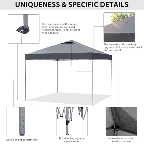 GDY 10x10 Pop Up Canopy Tent, Easy Set up Outdoor Silver Coated Beach Gazebos, Carpas for Pool, Events, Parties, and Campi...