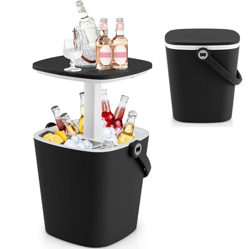 Giantex Outdoor Side Table Cooler - 4 Gallon Portable Beer Wine Ice Bucket with Handle, Lift Top Lid, Bottle Opener, Patio...