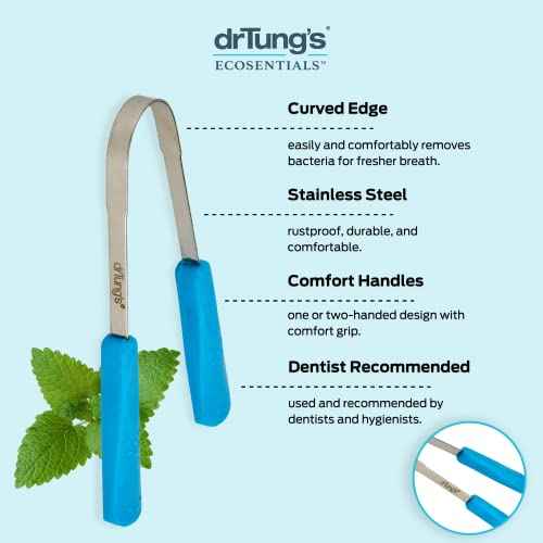 DrTung¡¯s Stainless Tongue Scraper - Tongue Cleaner for Adults, Kids, Helps Freshens Breath, Easy to Use Comfort Grip Handle, Comes with Fabric Travel Pouch - Stainless Steel Tongue Scrapers, (1 Count)