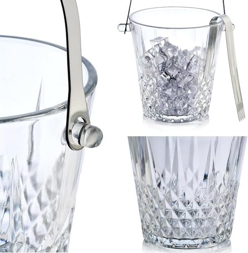 Glass Ice Bucket with Handle and Stainless Steel Tongs - Glass Ice Buckets for Party,Wine, Beer, Champagne, Cocktail Bar, ...