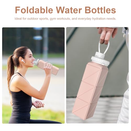 Popdigito Collapsible Water Bottles, Portable Lightweight Reusable Leak-Proof BPA-Free Silicone Foldable Water Bottle for ...