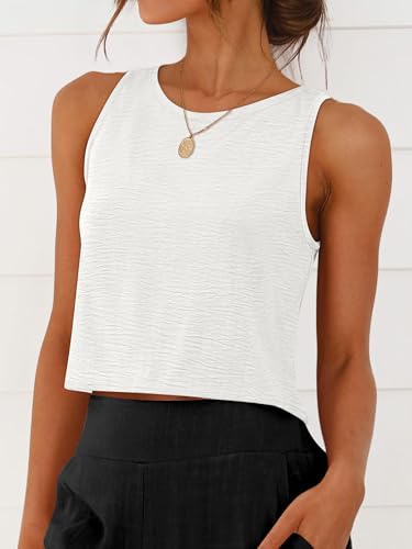 ANRABESS Women Crop Tank Tops High Neck Sleeveless Linen Shirts 2026 Summer Outfits Casual Blouse Beach Vacation Clothes