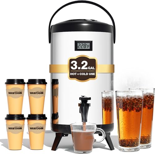 WantJoin Insulated Beverage Dispenser-75 Cup Hot&Cold water Urn for Catering-Stainless Steel Premium 12 L/3.2 Gallon Hot D...