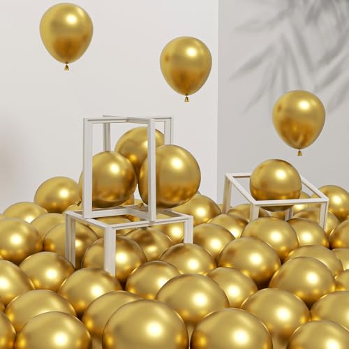 Awenztech 120pcs 5 inch Metallic Gold Balloons, Small Chrome Gold Latex Balloons for Graduation Engagement Wedding Birthda...