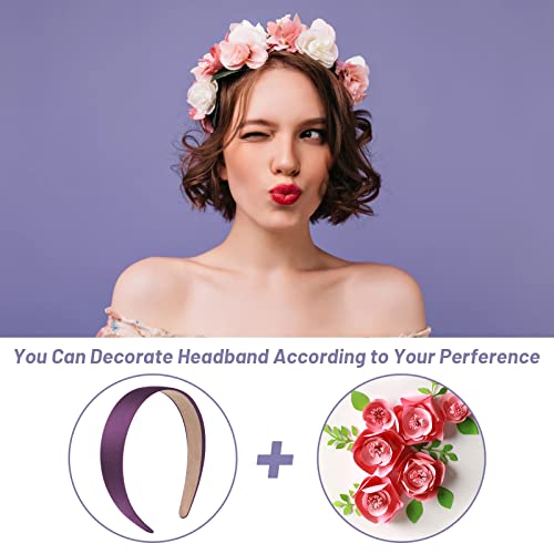 anezus 16 Pcs Satin Headbands Bulk 1 Inch Anti-slip Ribbon Hair Bands Plain Hard Headbands for Women Girls DIY Craft Hair ...